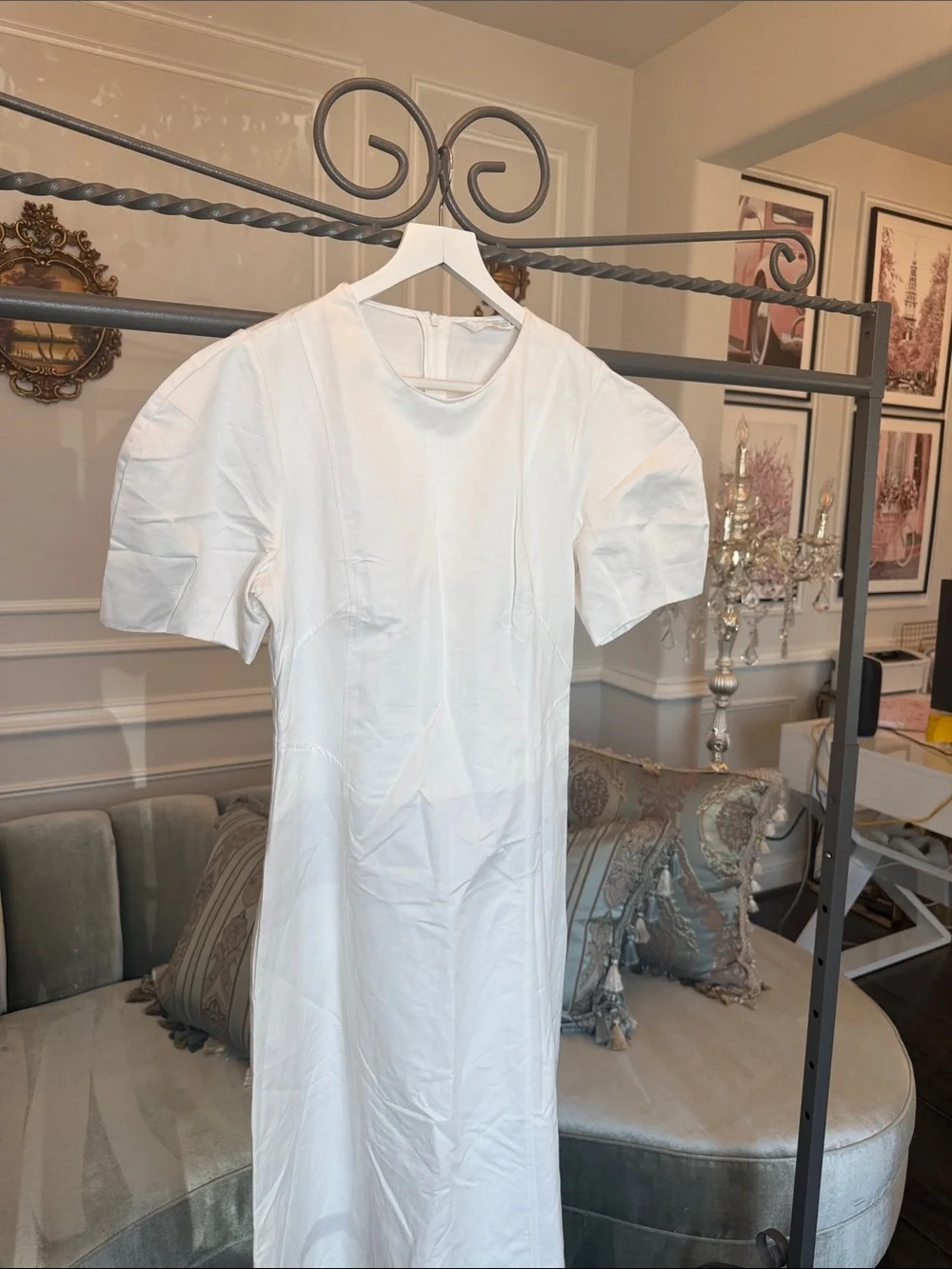 NWOT  ZARA WOMAN COLLECTION White Puff-Sleeve Midi Dress SIZE L